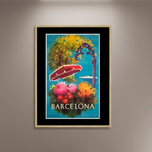 Póster turístico de Barcelona, lienzo enmarcado, póster vintage, póster de España, costa de Barcelona, postal de viaje, póster publicitario, regalo