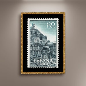 Spain Postage Stamp Posters Print Framed Canvas,  San Lorenzo de El Escorial Poster, Travel Poster, Advertising Travel Poster, gift canvas