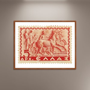 Parthenon Friesen griechischer Stempel, Griechenland Stempel Poster Druck Poster gerahmt, griechische Mythologie, Kunst Porto, Reiseplakat, Vintage Stempel