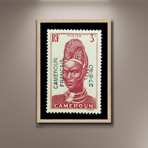 Impresión en lienzo enmarcada con sellos de Camerún, póster de sellos africanos antiguos, impresión de mujer africana, póster de viaje, regalo de arte de pared