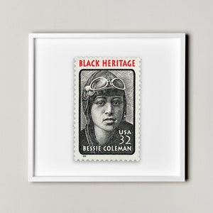 Póster enmarcado flotante con sello postal de Bessie Coleman Black Heritage, piloto estadounidense, póster estadounidense, decoración de pared con imagen