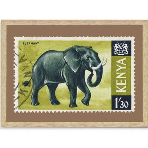 Kenia Briefmarke, Vintage afrikanische Briefmarke Kunst Porto, afrikanische Elefanten Foto, Gedruckte Bild Wandkunst, Reise Poster Drucke
