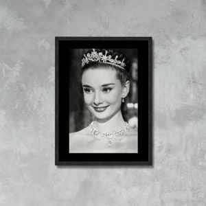 Audrey Hepburn Portrait Photo Poster gerahmt Leinwanddruck, britische Schauspielerin, schwarz weiß Bild, Vintage Plakat, Werbeplakat