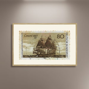 Eintracht 1683, Das Erste Schiff auf dem Deutsche auswanderten Briefmarke Poster 1683 Print Poster Gerahmt, Maiblume, Deutschland Briefmarke, Leinwand Kunst