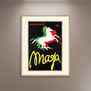 Maga Vintage Poster Italienisches Plakat Druck gerahmte Leinwand, Mafa Precorrere Pferde Werbeplakat, Vintage Poster, Wandkunst, Geschenkleinwand