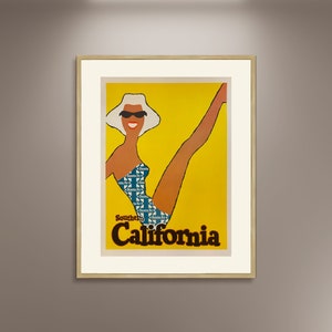 Girl in Sante Fe Badeanzug, Druck gerahmt Leinwand, Süddruck, Kalifornien, Vintage Plakat, Werbeplakat, Kunst Wand-Dekor-Stil