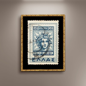 Carteles de sellos postales griegos que muestran al dios del sol, impresión en lienzo enmarcado, póster de sellos de Grecia, franqueo de Grecia, póster publicitario de viajes, sello de regalo