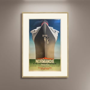 Transatlantik Normandie Plakat Druck gerahmte Leinwand, French Line Retro Reiseplakat, Filmwerbeplakat, Vintage Poster, Leinwandkunst
