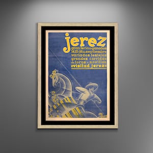 Visited Jerez Vintage Poster Fine Art Print, Spanish Bullfighting Poster, Lithograph, Matador, Torero, gran feria de ganados, toros poster