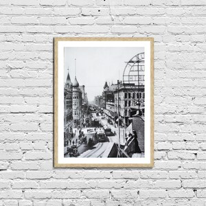 Vista da Spring Street Vintage Photo Poster Framed Canvas Print, Retrato de uma cidade, Fotos de Los Angeles, Pôster vintage, fotos antigas da cidade