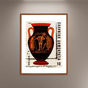Hector receives the armor from her parents Priam and Hecuba Photo Poster Print Poster Framed, Picture Wall Art Decoration, Greek postage
