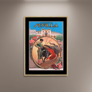 Plaza de toros de la Real Maestranza de Caballería de Sevilla Poster Print Framed Canvas, Vintage Poster, Wall Art, Gift Canvas