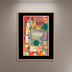 Zürich City, Switzerland Artwork Poster Print gerahmte Leinwand, Steffen Wolff Poster, Werbeplakat, Schweiz, Poster, Schweiz Wandkunst