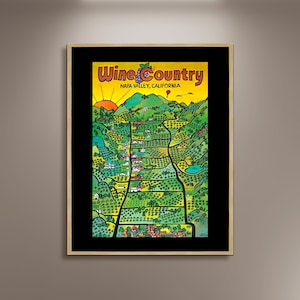 Wine Country Napa Valley, Kalifornien Reiseplakat Druck gerahmte Leinwand, Graf Thollander Plakate, Reisewerbeplakat, Tourismusplakat