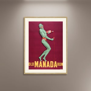 Altes Manada Rum Französisches Plakat, gerahmte Leinwand, Alkohol Werbeplakat, französisches Plakat, Vintage Plakate, Geschenk Leinwand, Wandkunst