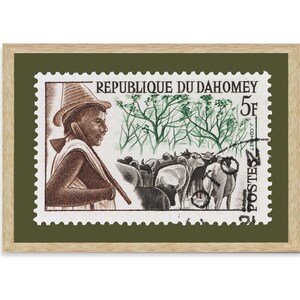 Republik von Dahomey Briefmarke, Vintage afrikanische Briefmarke Kunst Porto, afrikanisches Leben, Gedruckte Bild Wandkunst, Reise-Plakat-Druck