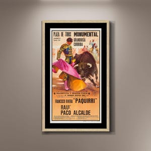Plaza de Toros Monumental, Vintage Bullfighting Poster Print Framed Canvas, Toros, Spain Poster, Tourism Travel Poster, Vintage Poster