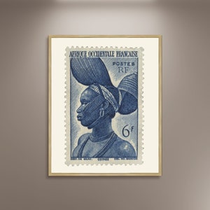 Póster con foto impresa, sello postal africano de mujer fula de Guinea Francesa, póster enmarcado, franqueo de África Occidental Francesa, decoración de pared con imagen