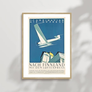Scandinavian Air Express Vintage Reise Poster Druck Gerahmte Leinwand, Finnland Reise Poster, Tourismus Poster, Werbeplakat Wand Kunst Dekor