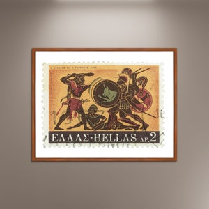 Geryon Bilder Griechischer Stempel, Griechenland Briefmarke, Poster, Druck Poster gerahmt, Griechische Mythologie, Kunst Porto, Reiseplakat, Vintage Stempel, Geschenk Leinwand