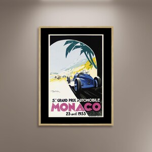 Grandprix von Monaco Poster, gerahmte Leinwand, Französisches Vintage Car Racing Rare Poster, Werbeplakat Wandkunst Decor