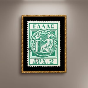 Carteles de sellos postales griegos de Pitágoras de Samos, impresión en lienzo enmarcado, póster de monedas de Samos, póster de sellos de Grecia, póster publicitario de viajes