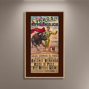 Póster de corrida de toros española Toros en Nueva Andalucía, impresión en lienzo enmarcado, póster de España, corridas de toros, póster de turismo de viajes, póster vintage