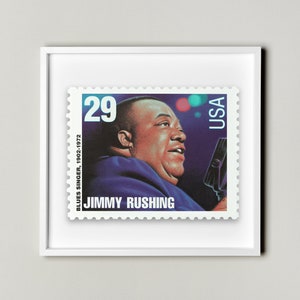 Jimmy Rushing, cantante de blues, musical, jazz, sello postal, póster con marco flotante, sello estadounidense, sello de cantante famoso estadounidense