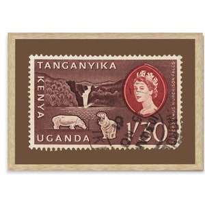 Impresión en lienzo enmarcada con sellos de la República de Tanganyika, sellos de África antiguos, sellos de Kenia, sellos de Uganda, impresiones de carteles de viajes