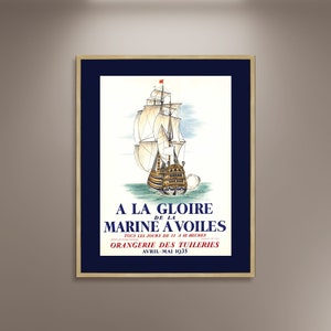 A La Gloire de la Marine A Voiles Stampa su tela incorniciata, Poster vintage, Poster francese, Poster di nave, Poster pubblicitario, Tela regalo