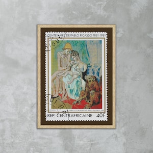 Sellos postales de la familia Acrobat, pintura de Pablo Picasso, póster de naturaleza muerta, póster vintage, África central, impresiones de pósteres de viajes