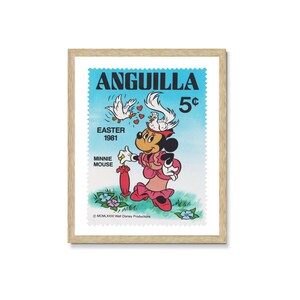 Minnie Mouse-stempel ingelijste canvasprint, Disney op postzegels, paasstempel, Anguilla Stamps, cartoon kunst aan de muur, canvas decor