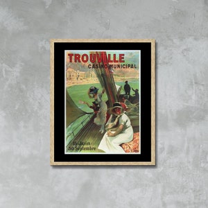 Póster impreso en lienzo enmarcado del casino municipal de Trouville, Francia, viajes, postales, pósteres de viajes, obras de arte, lienzo enmarcado de regalo