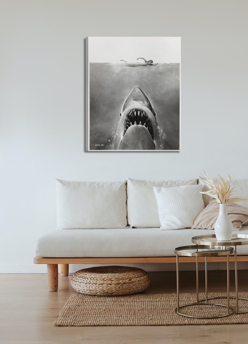 Jaws Movie Poster Black and White Photo Poster Print Canvas Etsy