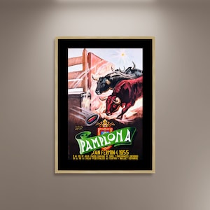Pamplona San Fermin 1955 Bulls Run Poster: Vintage Spanish Travel Art