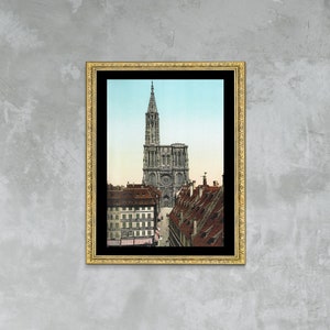 Pôster fotográfico vintage da Catedral de Notre Dame de Strasbourg, impressão em tela emoldurada exclusiva, viagem à França, pôster de cartão postal, pôster de viagem, presente