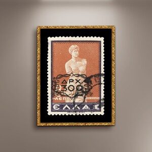 Afrodite, dea dell'amore, poster di francobolli greci, stampa su tela incorniciata, poster di francobolli greci, poster di viaggio pubblicitario, tela regalo