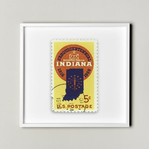 Póster de sello postal de Indiana, EE. UU., enmarcado y flotante, sello único de 5 c. con el estado de Indiana, decoración artística para pared