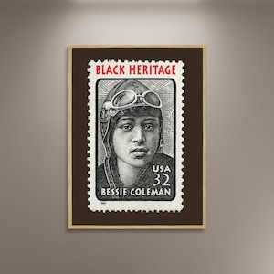 Póster con foto de Bessie Coleman Black Heritage, póster impreso, póster enmarcado, piloto estadounidense, póster estadounidense, decoración de pared con imagen
