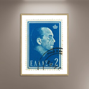 Paul I, König der Hellenen Briefmarke, Griechische Briefmarke, Foto Poster Druck Poster Gerahmt, Griechenland, Bild Wand Kunst Dekoration, Geschenk