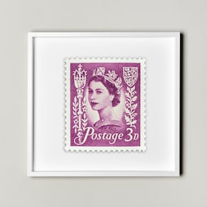 Póster con imagen enmarcada y flotante de sellos postales de Su Majestad la Reina Isabel II, sellos del Reino Unido, decoración de arte de pared con imágenes