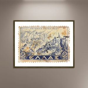 La batalla de Salamina, póster con foto impresa en forma de sello postal griego, póster enmarcado, decoración de arte de pared, franqueo de Grecia, lienzo de regalo