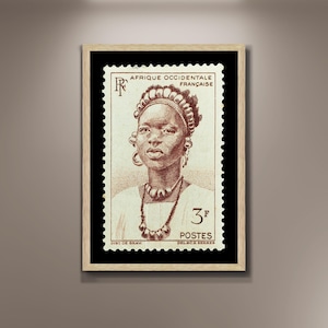 Peul Frau von Dienene, Französisch Westafrika Kunst Briefmarke Porto Leinwand Druck, Schwarze Frau Porträt Kunst, Afrikanische Drucke Wand Kunst Dekoration