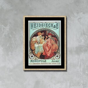 Póster de champán Heidsieck de Mucha, póster fotográfico, impresión en lienzo enmarcada, póster publicitario francés, nuevo arte, póster vintage, regalo