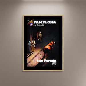 San Fermin 1977 Bull Run Poster: Pamplona Travel, Vintage Spanish Art