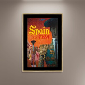 Spanien Vintage Reise Poster Druck gerahmte Leinwand, Airline Poster, Vintage Plakat, Werbeplakat, Wandkunst, Geschenk Leinwand