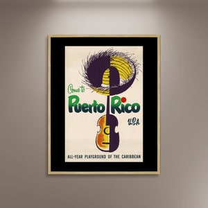 Come To Puerto Rico U.S.A Poster Druck gerahmt Leinwand, ganzjahres Spielplatz der Karibik, Vintage Reiseplakat, Werbeplakat, Geschenk