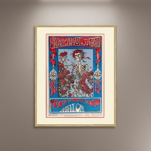 Póster de concierto de Grateful Dead Skeleton And Roses Avalon Ballroom, impresión en lienzo enmarcado, publicidad, rock and roll, carteles vintage, regalo
