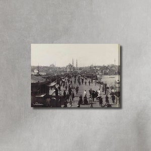 III Galatabrug, oud Istanbul fotoprint canvas, brug schilderij, Constantinopel fotoprint canvas, historische verf