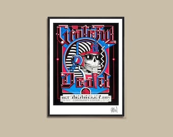 Plakat z psychodeliczną czaszką inspirowany Grateful Dead, grafika retro cyberpunkowa, psychodeliczna grafika ścienna z szkieletem, prezent dla miłośnika muzyki, nowoczesny wystrój domu
